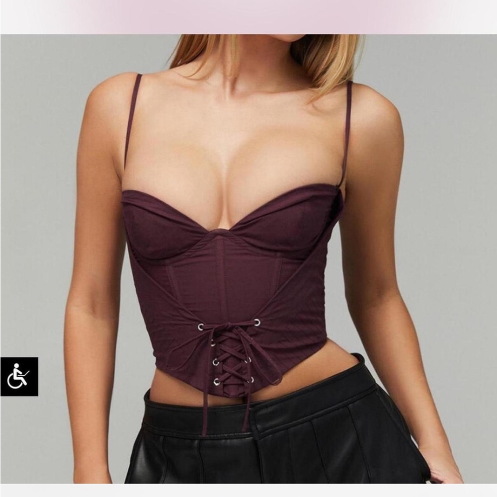 MISTRESS ROCKS AUBERGINE LACE UP CORSET